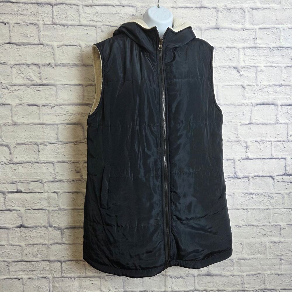 Xieerduo Womens Medium Black Reversible Hooded Puffer Full Zip Vest with Pockets
